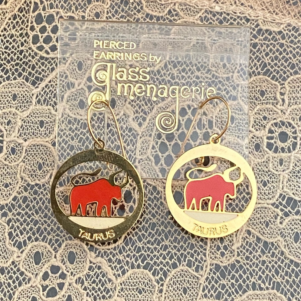 Bundle 3 for 50% off 1970s Deadstock Taurus Astrology Red-Orange Earrings